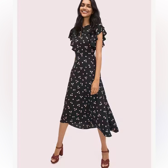 Kate Spade Ditsy Begonia flutter sleeve black floral dress sz 6 - Picture 4 of 15